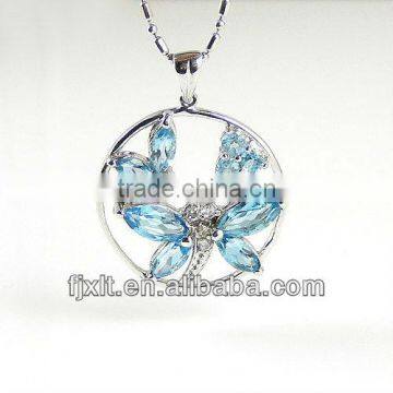 925 Sterling Silver Round Topaz Pendant