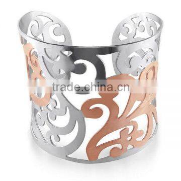 Fashion Stainless Steel White and Pink-plated Cuff Bracelet Bangle