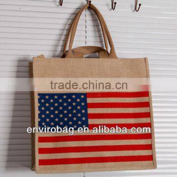 US Flag Design Large Jute Tote Bag