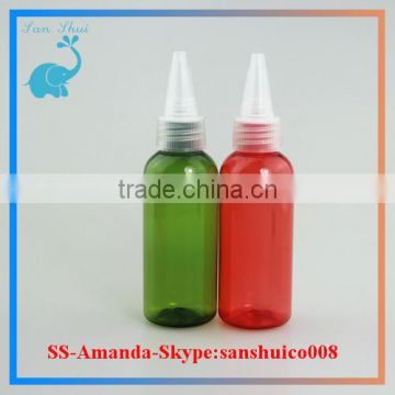 60ml size red and green suqare pet bottle with twist cap for eliquid oil