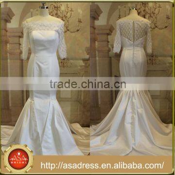 ASAW13 100% Real Photos Mermaid Satin Long Train Lace Applique Alibaba Wedding Dress