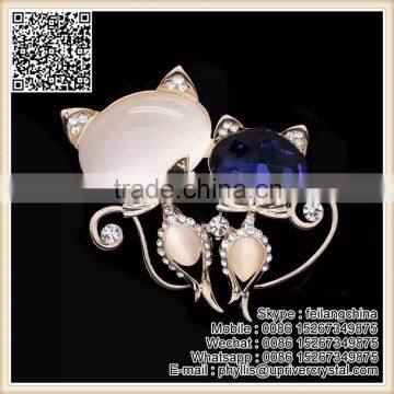 Promise Gift Diamond Fox Animals Brooch Crystal Pink And Royal Blue Cute Cat Brooch