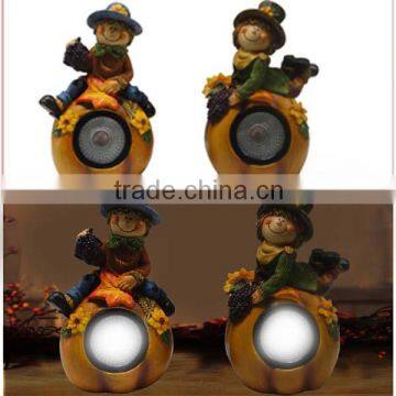 resin scarecrow couple figurine solar light for thanksgiving decoration