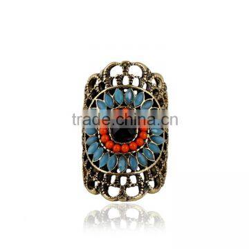 Hot Retro Bohemia Style Hollow Red Black Blue Color Stone Sun Flower Wrap Rings For Women