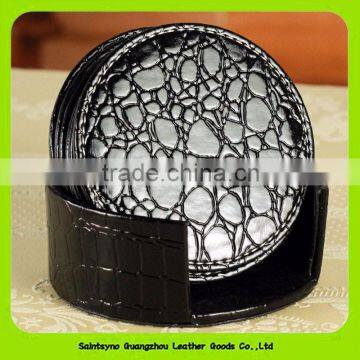 Solid Coffee Circular Cup Mat With Custom Logo, Faux Leather Coasters With Holder 16031 photo-6