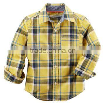 New designed yarn-dyed cotton check shirts/kids fashion new pattern yellow check shirt casual check shirt design