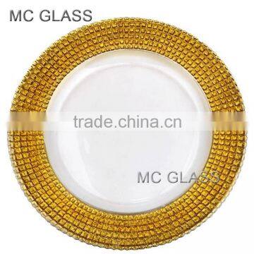 Wholesale Cheap Plates Wedding and Home Decor Gold Silver Trim Glass Charger Plate