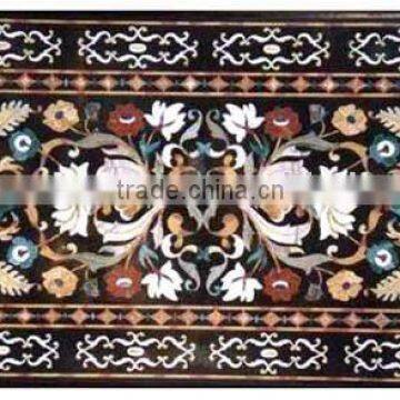 Inlay Black Marble Table Top , Marble Dining Table