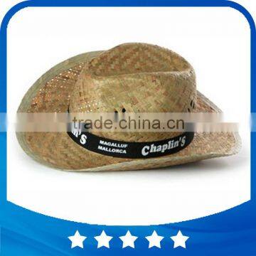 Wholesale promotional custom logo band straw werstern cowboy hats summer mens straw cowboy hat