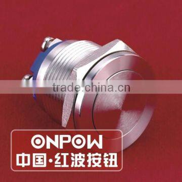 ONPOW 19mm 2A/36V super Flat head waterproof stainless steel Metal push button switch ( GQ19PF-10/S) CE, RoHS