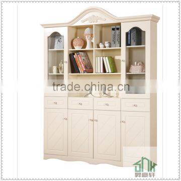 Korea Style White Bookshelf Design Wooden HA-C# Four Doors Corner Bookcase Modern Public Office Bookshelf