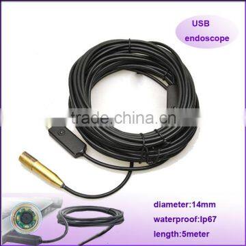 portable Mini 14mm Dia length 5m Borescope usb snake endoscope Camera