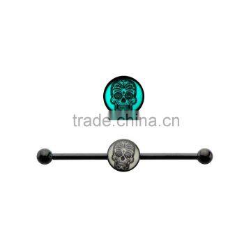 14g Glow In the Dark Sugar Skull Logo Industrial Barbell