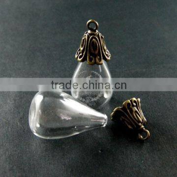 20x24mm vintage style antiqued bronze flower cap bail wish vial drop flat glass bottle pendant DIY supplies 1810393