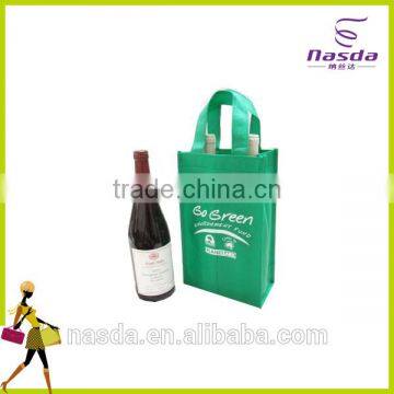 dark green nonwoven wine bag, ice bag for 2 bottle wine,insulated non-woven wine bag with handle