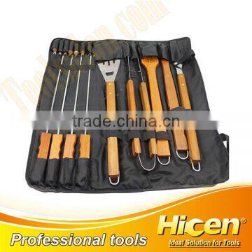 17pcs Wood Handle Zipper Bag BBQ Tool Set