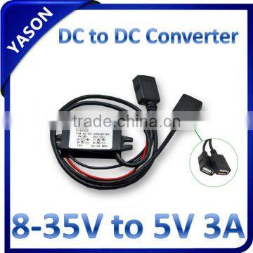 Dual USB DC-DC buck converter DC 12V(8-35V) to DC5V 3A 15W