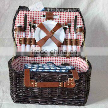 new design willow wicker picnic basket with cutlery and goblet