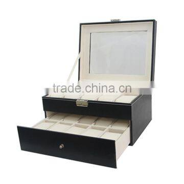 Store More Watch Box Large 20 Mens Black Leather Display Glass Top Jewelry Case Organizer photo-4