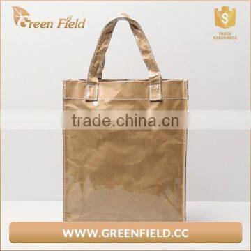 Nice Genuine Washable Kraft Paper Tote Bags Lady Hand Bag With PVC Cover photo-2