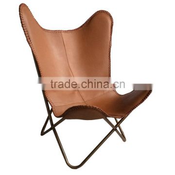 Metal Butterfly Chair for Outdoor Garden With folding Frame Iron Chair With Brown Original Leather