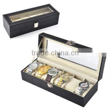 High-grade carbon fiber watch box 6 slots, transparent window display watches box