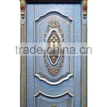 Luxury French Baroque Style Solid Wood Carved Blue Door with Golden Frame BF11-09223c