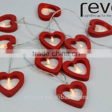 10L Wooden red Heart decorative indoor String Lights ,valentine's day decoration