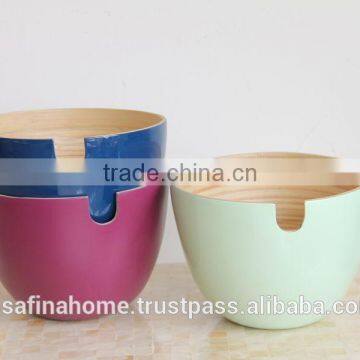 Round Colored Lacquer Bamboo Salad Bowl With Lips photo-2