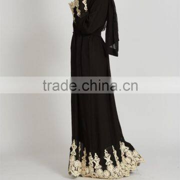 Dubai Clothing OEM Beautiful Lace Detailing Pop up Buttons Cream Lace Open Jacket Abaya photo-4