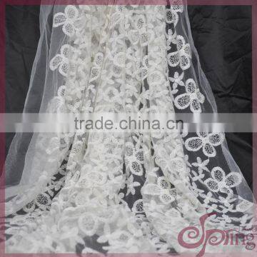 White elegant flower embroidery design mesh fabric lace for wedding dress