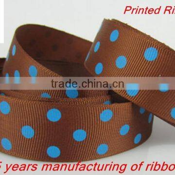 Coffee Printed Dots Grosgrain Ribbon