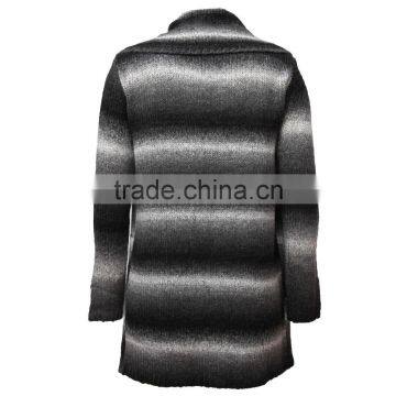 Striped Acrylic Women Cardigan Sweater With Turn Down Collar and Long Sleeves photo-2