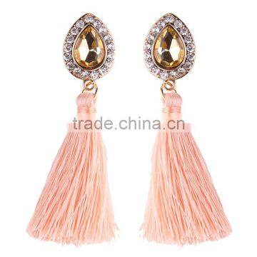 Bohemian Jewelry Rhinestone Gems With Long Colorful Tassel Charms Earrings for Women photo-2