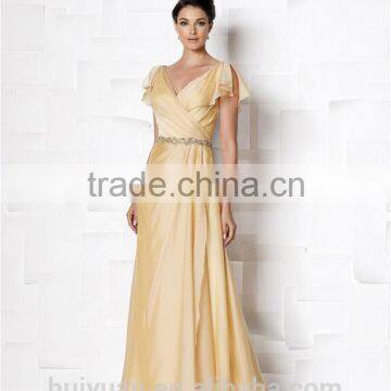Elegant Mother Ball Gown Chiffon Beaded Short Sleeve Bridesmaid Dress photo-2