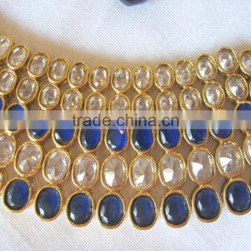 Polki Crystal Sapphire Blue Necklace Jhumka EARRING Bridal Set photo-3