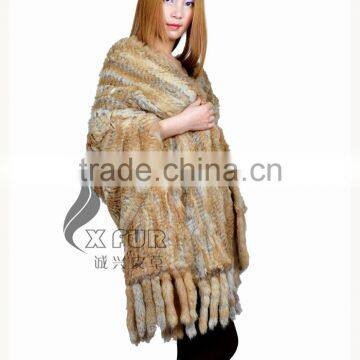 CX-B-14 Women Fashion Fur Strips Knitted Genuine Rabbit Fur Stoles And Shawls photo-6