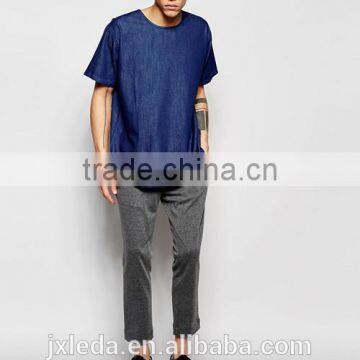 2016 Summer Men Light Weight Short Sleeves Dark Wash Denim T-shirt Custom photo-4