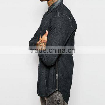 Zip Detail Shirt In Heavy Wash Shirt Men Long Sleeve Shirt photo-3