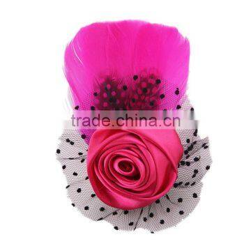 Peacock Feather Fabric Flower Brooch,Girls Rose Hair Clip,Wholesale Flower Feather Pin photo-3