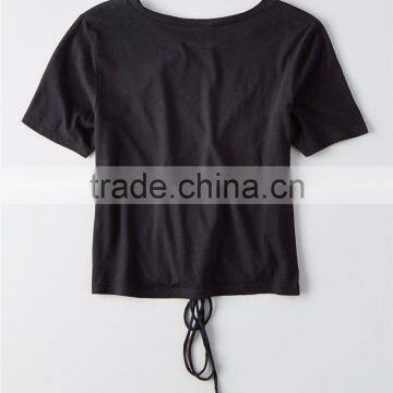 MGOO Custom Plain Women's T Shirt Fashion 65% Polyester 35% Cotton Lace-up Front Corset T Shirts photo-6