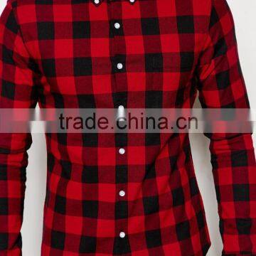 Skinny Shirt in Burgundy Buffalo Check With Long Sleeves photo-3