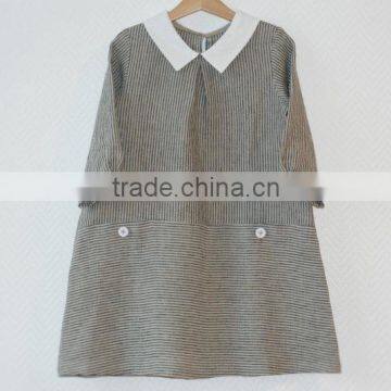 Wholesale Children's Boutique Clothing Spring Summer Girl Dress of 9 Years Old Half Sleeve Peter Pan Collar Vintage Linen Dress photo-4