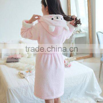 Girls Winter And Autumn Cute Rabbit Pink Pajamas Flannel Fleece Bathrobe photo-3