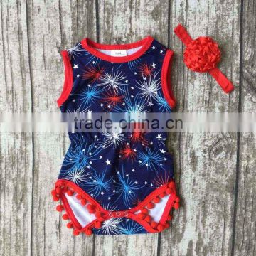 new arrival baby girls Summer clothing infant romper tutu cotton baby firework romper girls romper with match headband