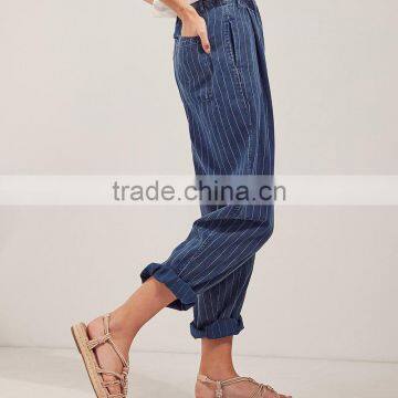 Navy Striped Loose Fit Casual Fashion Harem Pants for Women photo-4