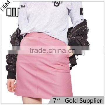 2017 OEM Spring Fashionable PU Cute Short Wrap Skirt with Side Pockets