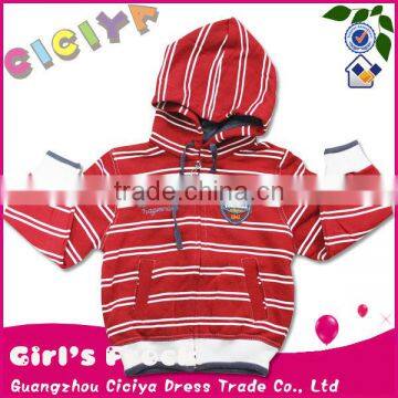 Latest winter design kids red strip fashion hood customized hoodies with hood