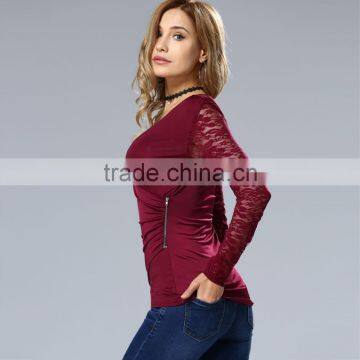 Clothes Woman Fashion Long Bell Sleeve Deep V Neck Lace Blouse 2017 photo-2