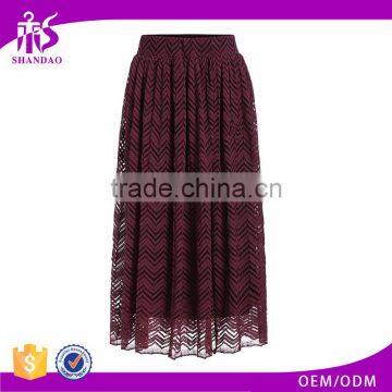 2016 Guangzhou Shandao Latest Fashion Model Ladies Summer Casual Red Pleated Lace Maxi High Waist Cheap Long Skirts